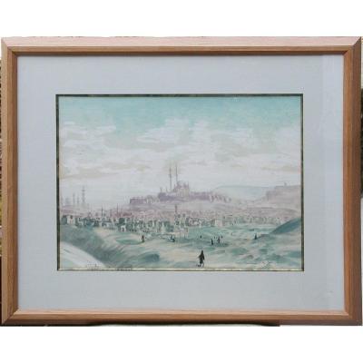 Henri VERGE SARRAT "Le Caire, la Citadelle" 1930 Aquarelle 30x41
